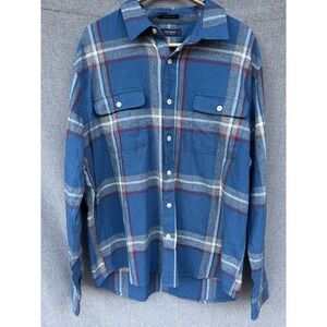 NEW Lucky Brand Shirt Mens Large Blue Gray Plaid Flannel Button Up Long Sleeve